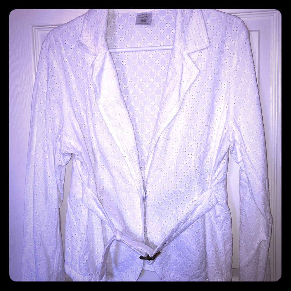 White cotton eyelet blazer